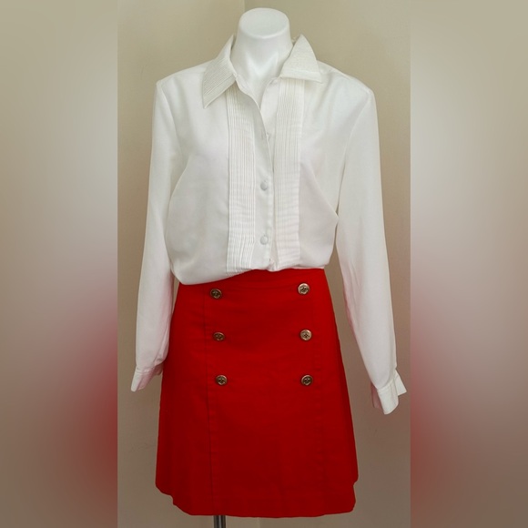 J Crew Red With Gold Sailor Buttons Sz 12. High waist. Zipper In Back. - Picture 2 of 10
